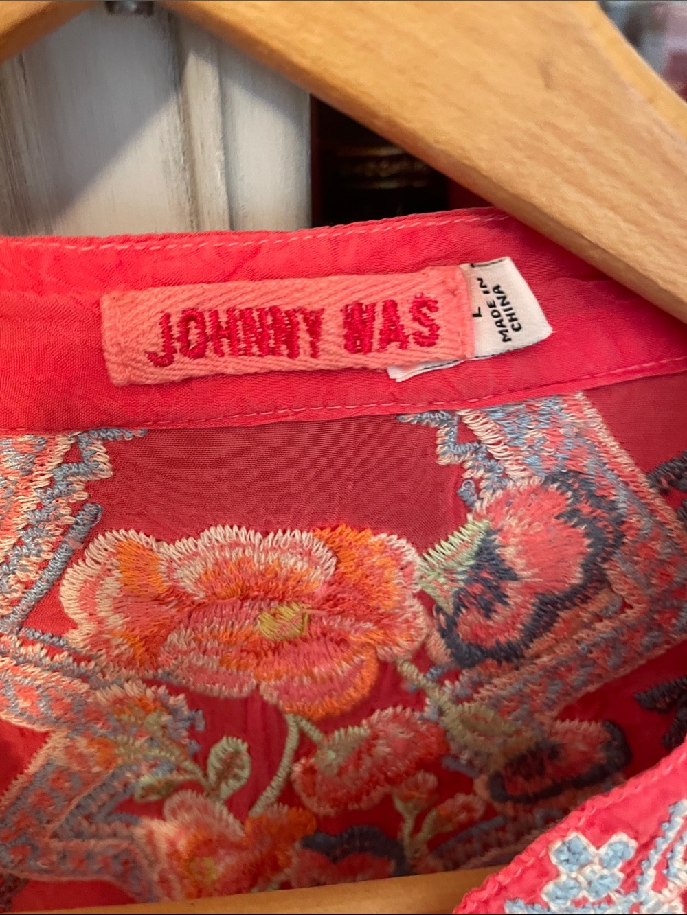 Johnny Was Coral Red Floral Embroidered Tunic - Picture 2 of 3